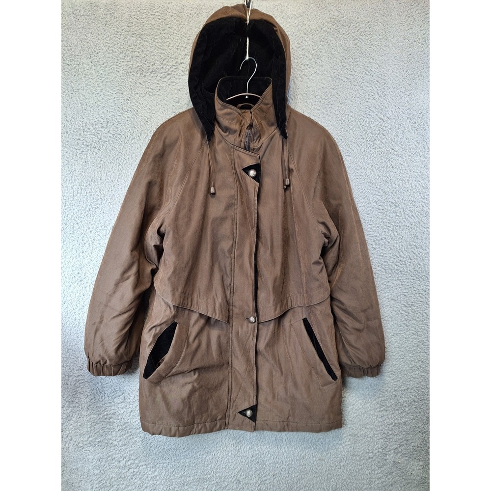 Izzi Coat Womens Medium Brown Pockets Hooded Drawstring Button Inside Zip